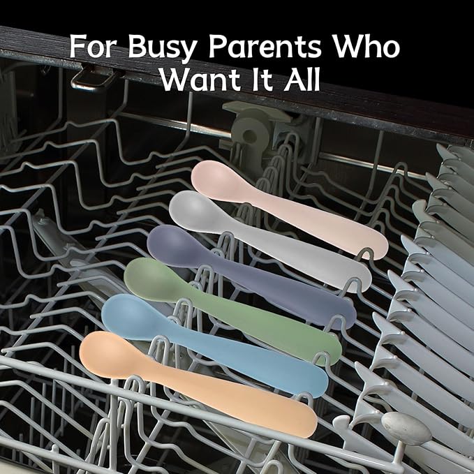 Eascrozn Silicone Baby Spoons Self Feeding 6+ Months, 6 Pack First Stage Baby Led Weaning Supplies, Soft Tip Feeding Spoon, BPA Free, Dishwasher and Boil Safe