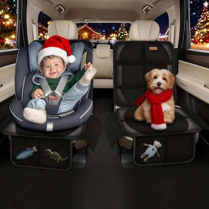 Car Seat Protector Covers for Child Car seat mat, 600D Waterproof Non-Slip with Storage Pockets, Cushion Protectors Large Size, Prevent Dirt Scratches (Black 2)