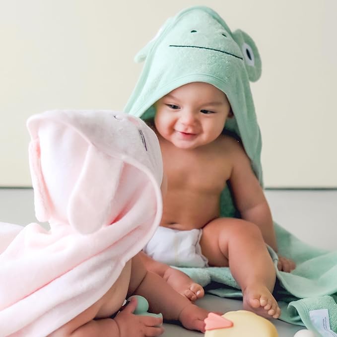 CuddleBug Premium Hooded Baby Bath Towel & Washcloth Set (Frog) - 100% Cotton Terrycloth Hooded Baby Towels for Newborn & Toddler, Super-Soft & Absorbent, Newborn Essentials (30" x 30") - Sage Green