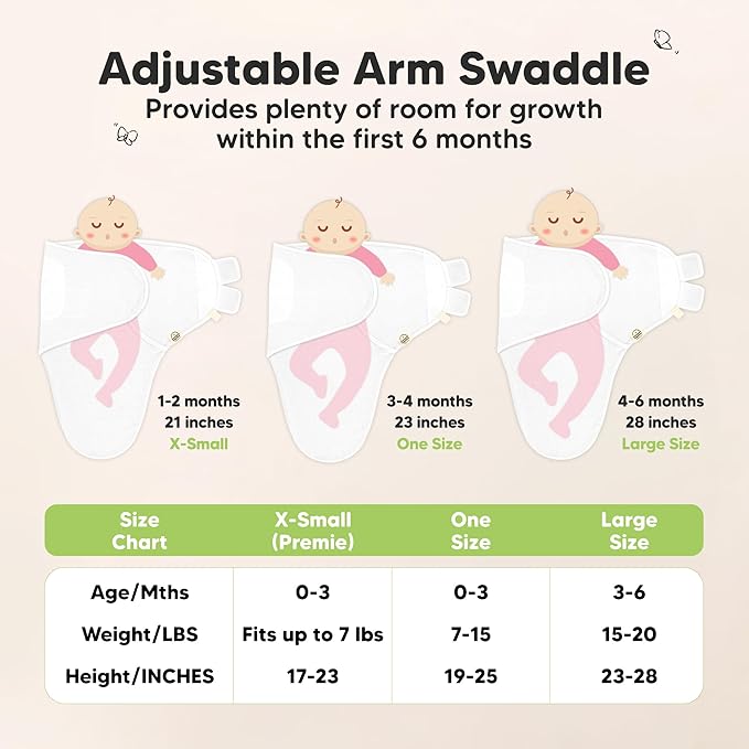 3-Pack Organic Swaddles for Newborns, Baby Sleep Sacks 0-3 Months - Baby Swaddle Wrap, Newborn Wearable Blanket, Infant Sleep Sack for Girls, Boys, Soft & Snug, Large Hook & Loop Closure (Roseate)