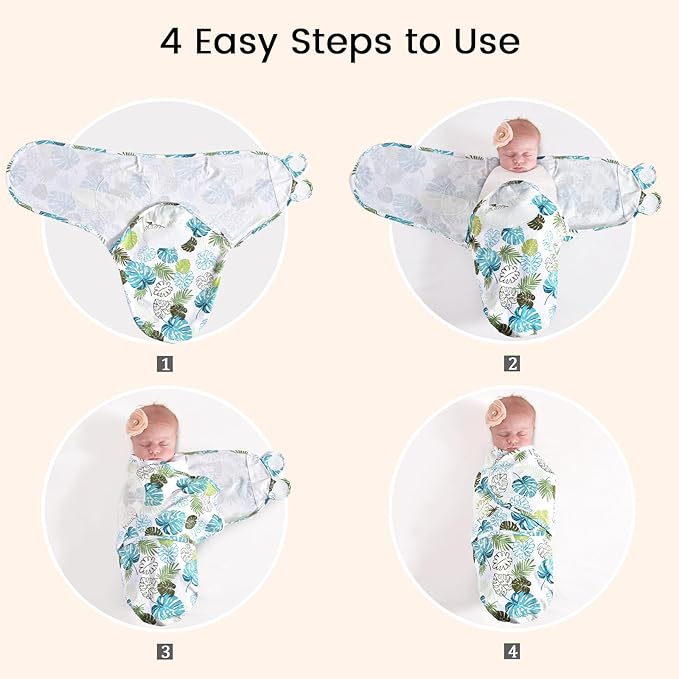 david's kids 100% Cotton 3 Pack Baby Swaddle Wrap for 0-3 Months, Soft Breathable Swaddle Blanket for Newborn Infant, Adjustable Baby Wrap Sleep Sacks for Boys Girls, Newborn Essentials, Leaf