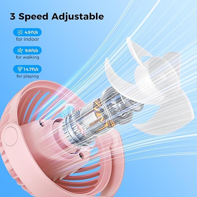 Portable Baby Stroller Fan - 3-Speed Flexible Tripod Personal Fan Clip on for Bed, Rechargeable Battery Powered, Newborn Summer Cooling Essentials for Car Seat, Bike, Sleep, Travel (Pink)