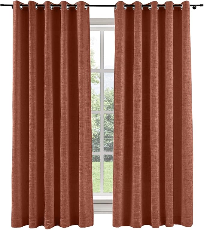 ChadMade Nature Color Linen Look Grommet Drape 63 Inches Long Curtian Room Darkening Faux Linen Drapery for Living Room Kids Room Nursey Small Window 50Wx63L, 1 Panel, Fiber Rick, Tallis Collection