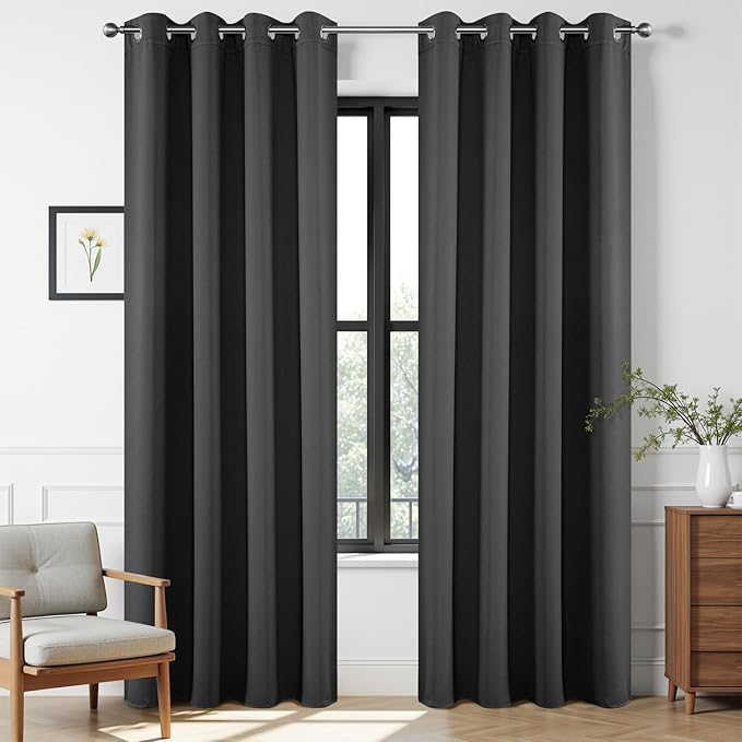 Joydeco Blackout Curtains 95 Inches Long 1 Panel, Thermal Insulated Long Curtains& Drapes 1 Piece, Room Darkening Grommet Drapes for Living Room Bedroom Window (W70 x L95 Inch, Dark Grey)