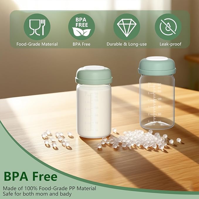 Breastmilk Storage Bottles Collection Bottles, 6oz Wide-Neck Breast Milk Container Compatible for Spectra S1 S2 SG Motif Luna Breast Pumps, Fit for Momcozy Breast Milk Cooler & Fridge, 4 Packs