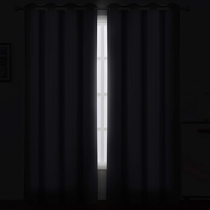 LEMOMO 100% Blackout Curtains 52 x 95 Inch/Grey Curtains 2 Panels with Black Lining Room Darkening Thermal Insulated Bedroom Curtains