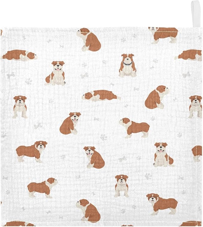 vvfelixl Baby Cotton Washcloths English Bulldog Infants Bath Towel for Unisex Puppy Face Towels for Newborn, Natural Baby Wipes Delicate Skin, 11.8 X 11.8 inch, one sizex5