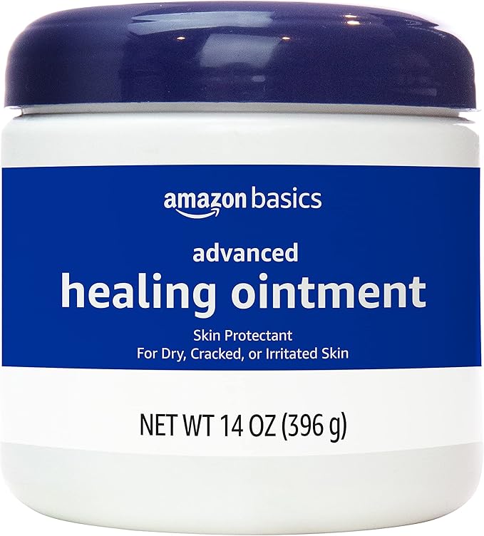 Amazon Basics Healing Ointment & Skin Protectant for Dry & Cracked Skin and Chapped Lips, Fragrance Free, 14 Oz (Pack of 4), Adults