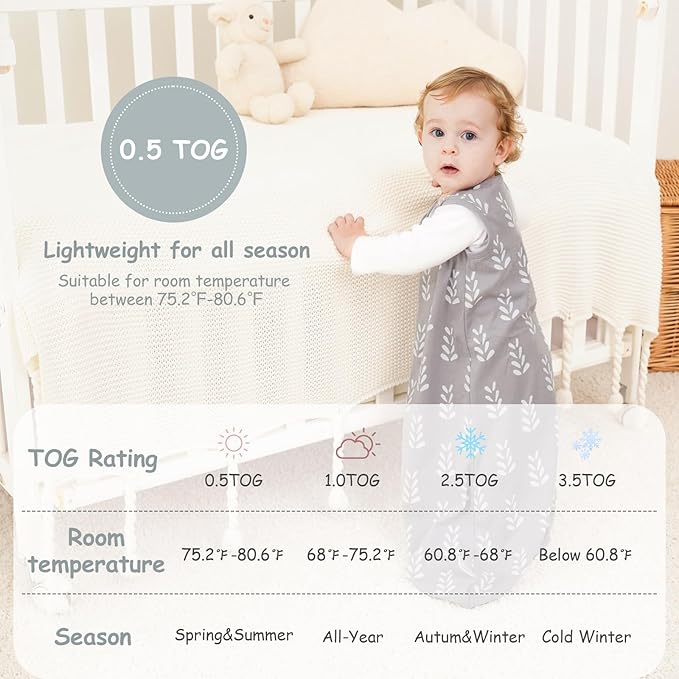 Looxii Baby Sleep Sack 0.5 TOG, 100% Cotton 3 Pack Wearable Blanket Baby Sleep Bag for Newborn Infant, 2-Way Zipper Lightweight Toddler Sleeping Sack 18-24 Months