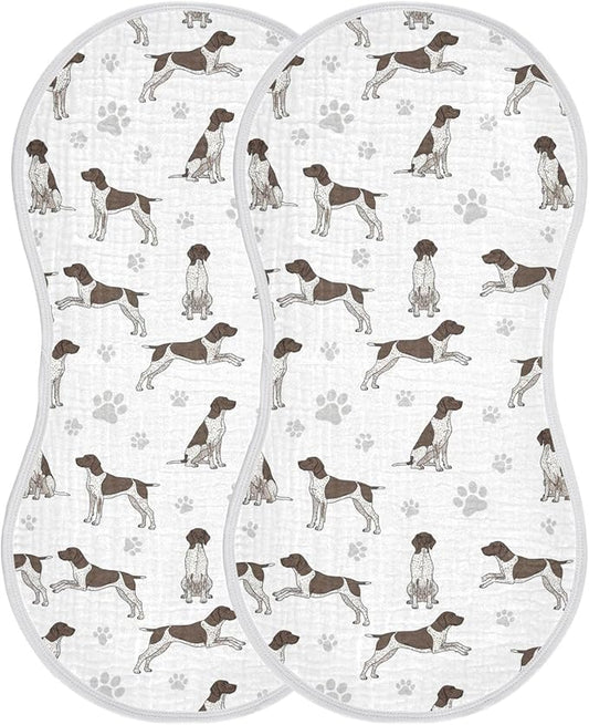 Qinllo 2 Pack Muslin Burp Cloths German Dogs White Cotton Baby Burp Cloths Ultra Absorbent Soft Burping Cloth Washcloths for Baby Boys Girls 22x11 Inch