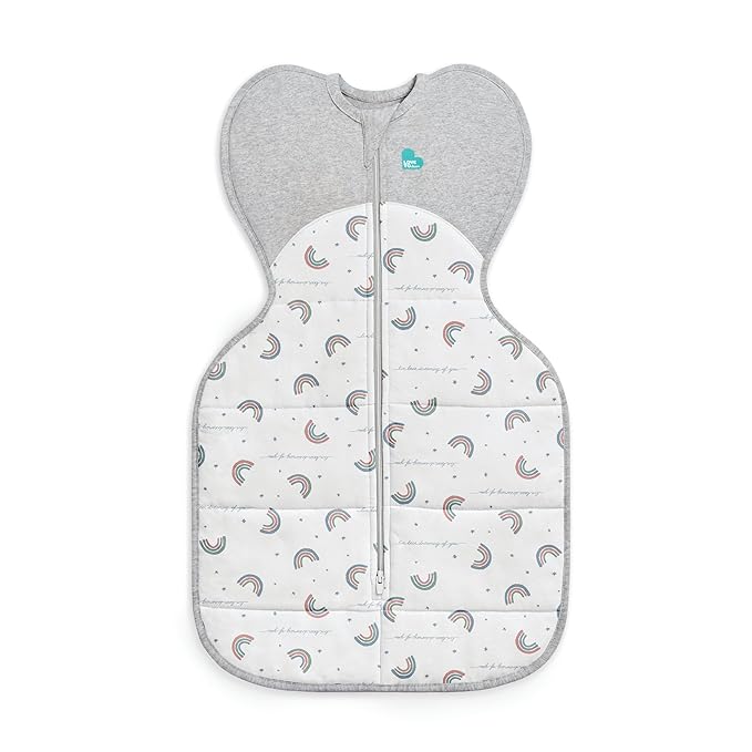 Love to Dream Warm Swaddle UP 2.5 TOG Baby Sleep Sack for Autumn & Winter | Arms Up Position for Self-Soothing, Calms Startle Reflex | Newborn 5–8.5 lbs, White Rainbow Dream