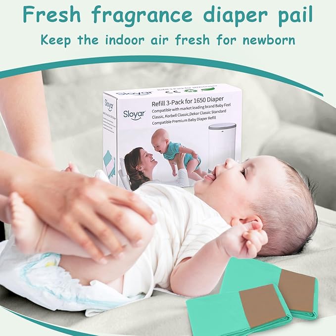 Sloyar Refills Compatible with DEKOR CLASSIC Diaper Pails/3 Pack/Versatile and Functional/Suitable for Seniors and Infants/Baby Powder Fragrance/Holds up to 1650 Diapers