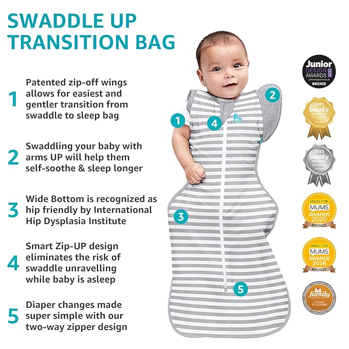 Love to Dream Transition Bag Organic 1.0 TOG, Cream, Large, 19-24 lbs., Patented Zip-Off Wings, Gently Help Baby Safely Transition from Being swaddled to arms Free Before Rolling Over