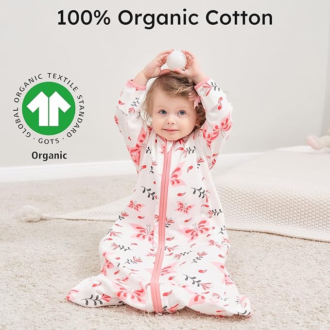 Yoofoss Baby Sleep Sack 0-6 Months Long Sleeve Wearable Blanket Baby 100% Organic Cotton 2-Way Zipper 0.5 Tog Newborn Sleeping Sack, Lightweight(Small)