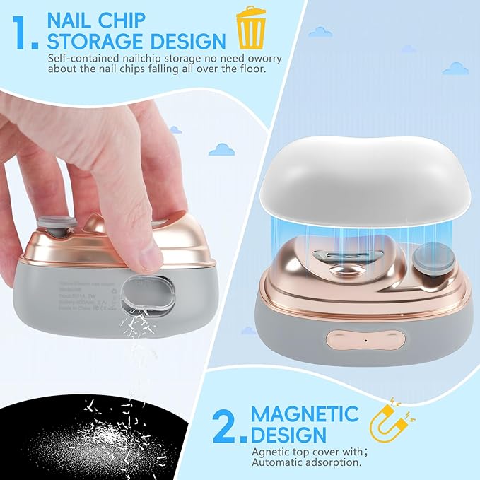 4-in-1 Electric Nail Clipper with LED Light & Nail File, Automatic 3 Speeds LCD Digital Display, Nail Clip Storage, USB Rechargeable Safety Fingernail Trimmer for Baby, Kids, Seniors