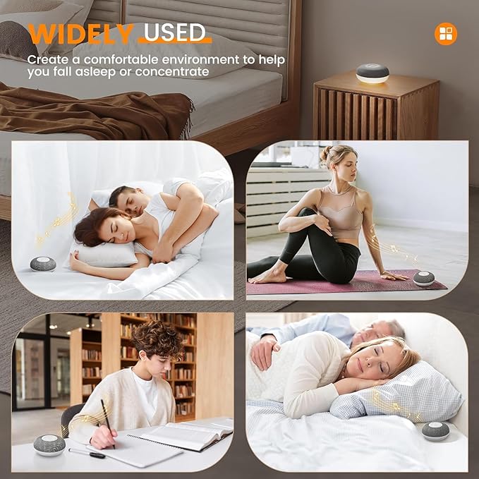 YEVIK Portable Sound Machine for Baby, Soothing Sleep Assistant with 39 Sounds & Night Light for Nursery, Travel, Kids & Adults (USB-C Rechargeable, Auto-Off Timer)