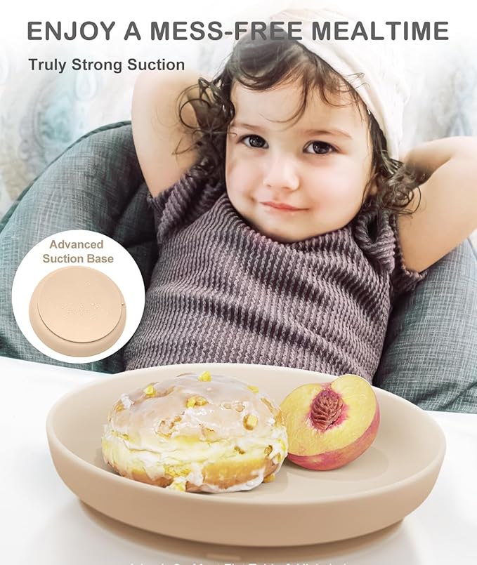 Onyucean Classic Suction Toddler Plates 3 PCS, Food Grade Silicone Baby Plate with Suction BPA Free, Deeper Feeding Dishes for Toddler Kids Baby, Dishwasher Safe