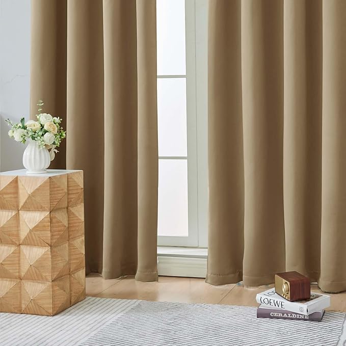 Aiyufeng Taupe Short Blackout Curtains for Bedroom 54 Inches Long 2 Panels Set, Solid Thermal Insulated, Energy Saving Window Treatment Curtains Blackout Drapes, W40 x L54 Inch, Taupe