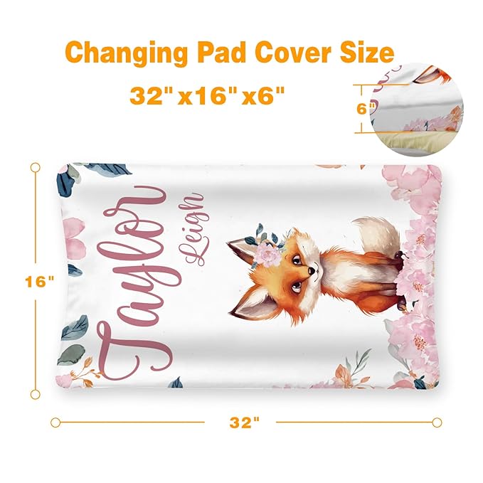 Custom Changing Pad Cover Set - Jersey Knit Ultra Soft Unisex Waterproof Diaper Changing Table Covers with Personalized Name for Baby Boys Girls - Comfy Cozy 2 Pcs Set Style07