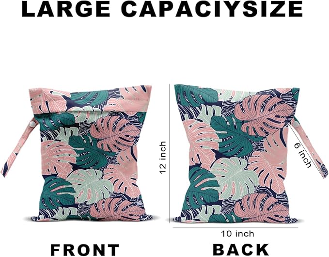 2Pcs Tropical Palm Leaves Print Wet Bags, Wet Dry Bag Reusable Zipper Pouch for Swimsuit, Diapers, Pool, Beach, Dirty Yoga Gym Clothes, Toiletries, Waterproof Birthday Christmas Gifts