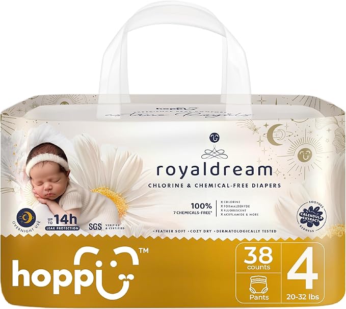Hoppi Pull Up Style Diapers, Size 4, Pull-On Training Pants Baby Diaper with 360° Waistband | Ultra Absorbent Overnight Protection | Hypoallergenic for Sensitive Skin | 2T-3T (20-31 lbs), 38 Count