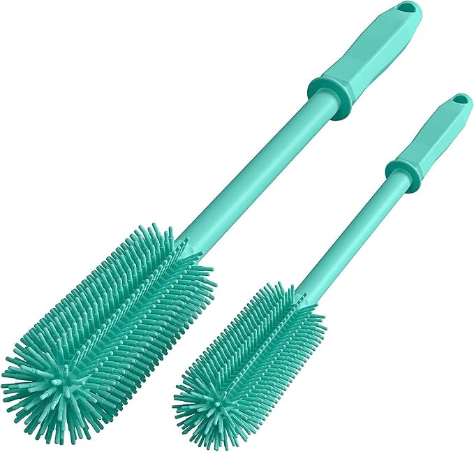SUPPHOUS Long Silicone Bottle Cleaning Brush | 2 Pack| 16”+13”Water Bottle Brush Cleaner Brush for Hydro Flask,Glassware,Vacuum Sports Bottle&Vases,Silicone Water Bottle Cleaner Brush for Narrow Neck