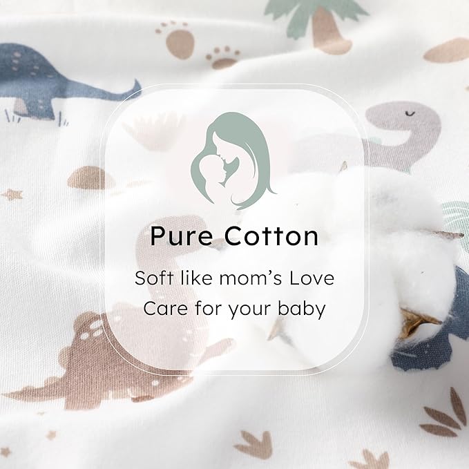 FIEMOL Baby Sleep Sack 0-6 months, 100% Cotton Sleep Sack for Newborn, Wearable Blanket Baby, 0.5 Tog Lightweight Double Zipper Sleeping Bag Dinosaur 1 Pack