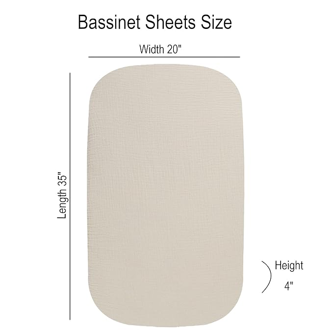 Onacosht Muslin Bassinet Sheets 3 Pack, 100% Cotton Baby Sheet 35" X 20" Compatiable with AMKE 3 in 1 Bassinets, MiClassic, Uiuwoo, Foalom, YADAQE, Milliard and TCBunny Bassinet, Leaf and Floral Beige