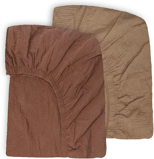 Ultra Soft Muslin Crib Sheets for Baby, Premium Breathable Organic Cotton Crib Fitted Sheet for 52’’x28’’Standard Crib and Toddler Mattress,Brown&Coffee