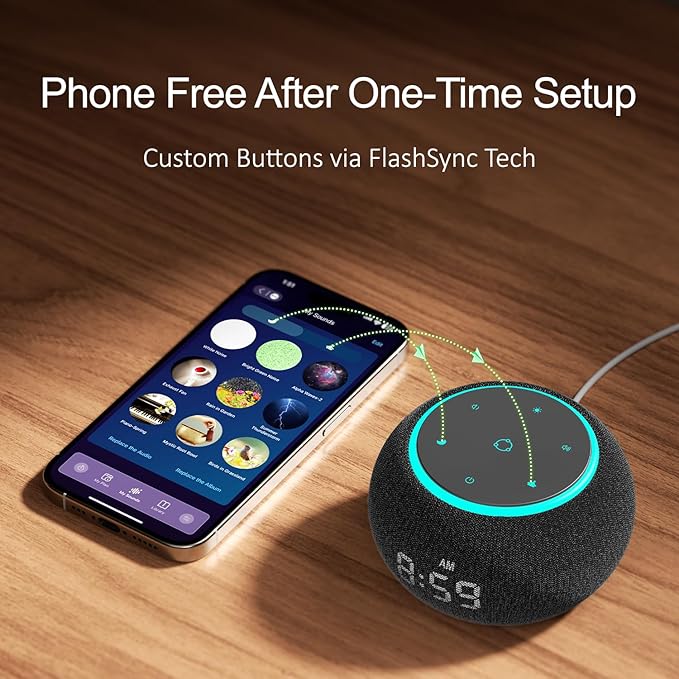 Hotmoon Alarm Clock with Sound Machine for Sleep, Luna Pro Dual-Stage Alarm, 507 Non Looping Sounds, Smart Night Light & Timer, Pink Green Brown White Noise Machine for Sleeping Adult Office Plug in
