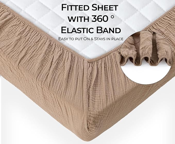 Dreamology Muslin Crib Sheets,Standard Crib Sheets For Boys,Girls,2 Pack,Super Soft,100% Cotton Crib Sheet Neutral for Standard Crib and Toddler Mattress Fitted Sheet,52x28 Crib Sheet | Brown and Ecru