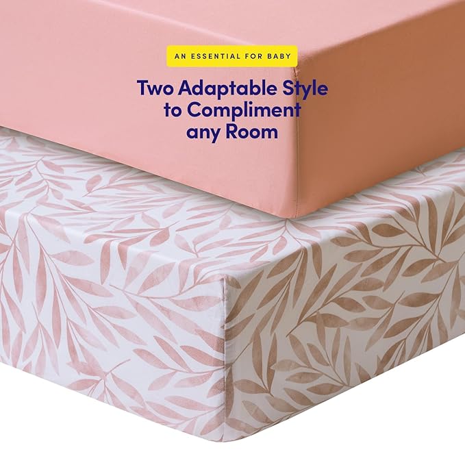2 Pack Crib Sheets for Boys & Girls – Snug Full Elastic Fit for Standard Crib Mattresses (28″×52″) – Stylish Zoo Animals, Feathers, Gingham & Petals, Watercolor Vines Prints, Watercolor Vines