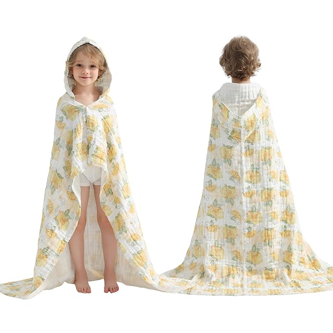 Toddler Hooded Bath Towels,100% Cotton Muslin Baby Towels for Boys Girls,Ultra Soft & Absorbent Quick Dry Kids Towel for Beach,Pool,Bathroom,Large 43x43 Inch