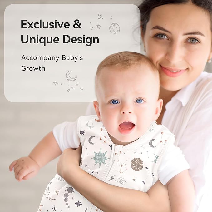 Unnivoll Baby Sleep Sack 6-12 Months 3 Pack 100% Cotton Lightweight 0.5 TOG Wearable Blanket Baby Sleep Bag with 2-Way Zipper for Newborn Infant White Gray Blue Space