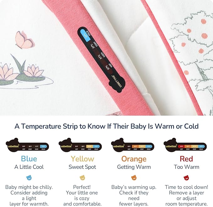 usbettas 1.0 Tog 2.5 Tog Baby Sleep Sack, 100% Cotton Baby Sleeping Bag 3-24M, 2-Way Zipper Baby Wearable Blanket