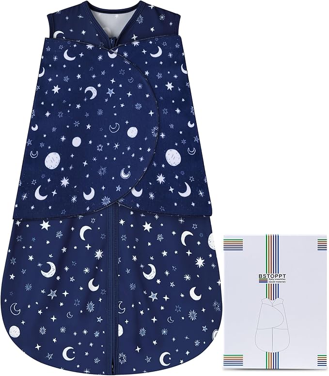 BSTOPPT Newborn Sleep Sack Baby Swaddle,Swaddle me 0-3 Month,3-Way Adjustable Wearable Blanket,100% Rayon Cotton Swaddling Sleeping Bag，TOG 0.5 (Starry Sky, 0-3 Months)