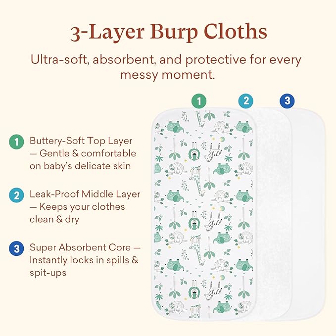 littogoose Premium 8-Pack Waterproof Baby Burp Cloths, Extra Large 13"X26" Soft Absorbent Burping Clothes for Newborns and Infants, Baby Shower Boys Girls