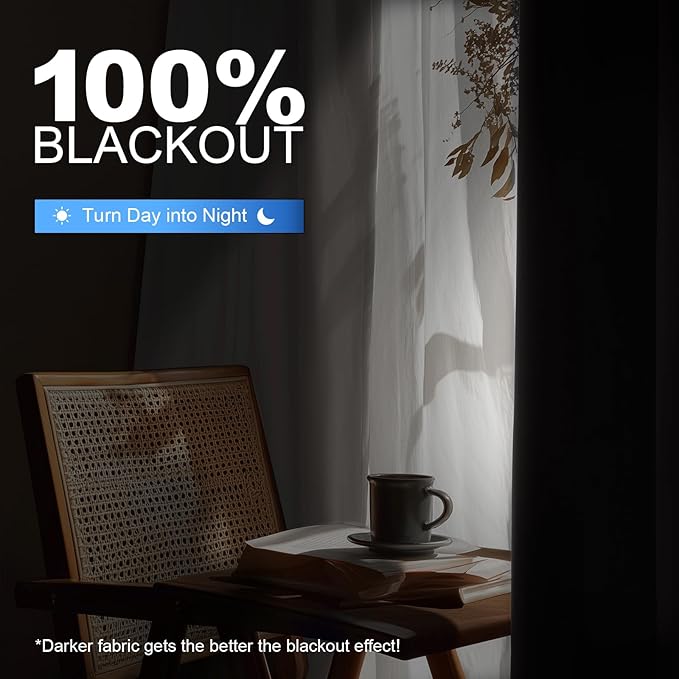 Linen 100% Blackout Curtains for Bedroom, Black Out Curtains 45 Inch Long, Room Darkening Curtains for Living Room, Long Curtain Grommets Drapes, Thermal Curtains(2 Panels, Brown)