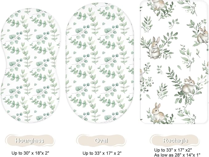 Bassinet Sheets for Baby Girls Boys 2 Pack, Fitted Baby Mattress Sheet for Rectangle, Oval, Hourglass Bassinet Mattress, Breathable Cozy & Universal Fit (Forest Friends)