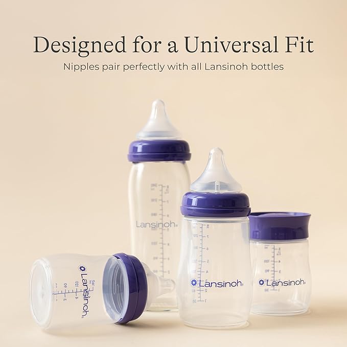 Lansinoh NaturalWave Newborn Gift Set – 4 Anti‑Colic 5 oz Bottles with Newborn XS Flow Nipples + 4 Breastfeeding 8 oz Bottles with M‑Flow Nipples 8 Pack Total