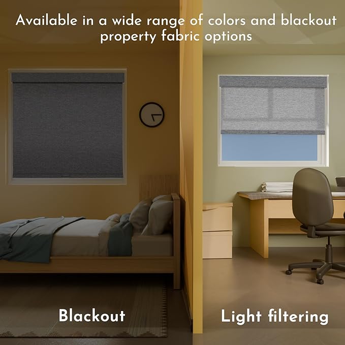 Persilux Blackout Roller Shades for Window Blinds,Cordless,Linen Fabric,Thermal Insulated Fabric UV Protection Shades for Home,Office,Bedroom,Door,Blackout-Grey,27 1/2" W X 72" H