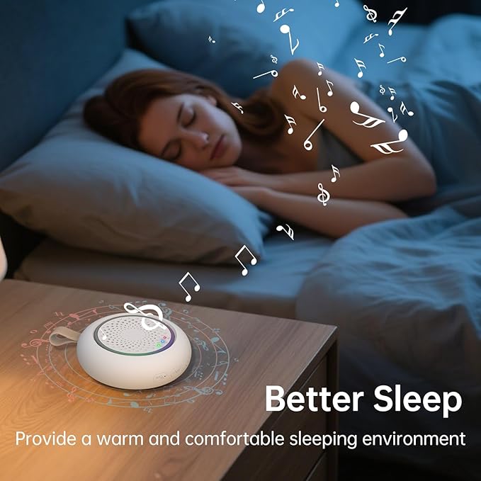 AMZSA White Noise Sound Machine for New Baby & Adults – 24 Sleep Sounds Including Rain, Green & Pink Noise, Portable Noise Canceling Sound with Timer, Night Light & Rechargeable, for Sleeping & Travel