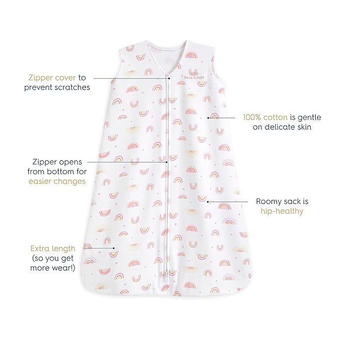HALO SleepSack, 100% Cotton Wearable Blanket, Swaddle Transition Sleeping Bag, TOG 0.5, Sunshine Rainbows, Medium, 6-12 Months
