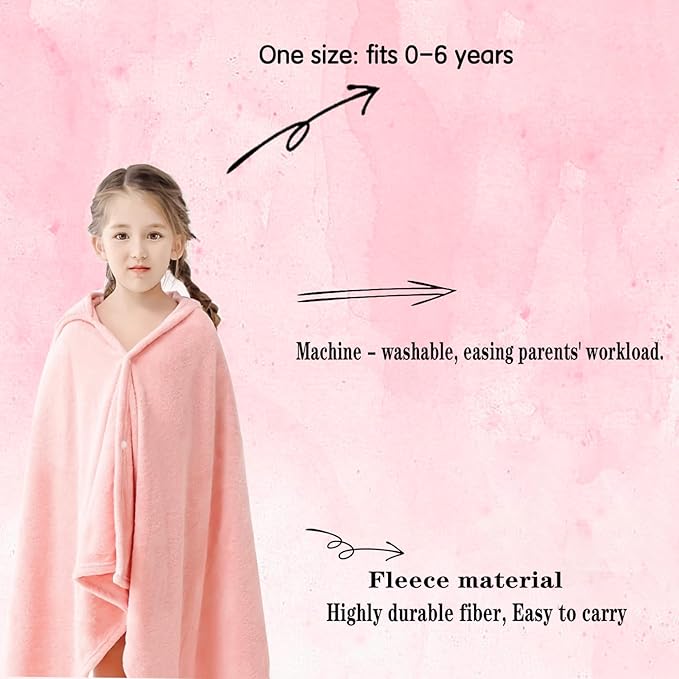 Toddler Bath Towel Baby Towels with Hood 27.5"X55" Ultra Absorbent Soft Bathrobe Blanket Kids Shower Towel for Girls and Boys(Pink Cat)