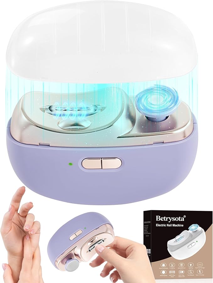 Electric Nail Clipper Upgraded 3 in 1 Automatic - with Polishing, Dust Storage & LED Light, Nail File Toenail Trimmer, Gifts for Women Men Mom Her Him Kids Adults Senior Baby Teacher Students (Purple)