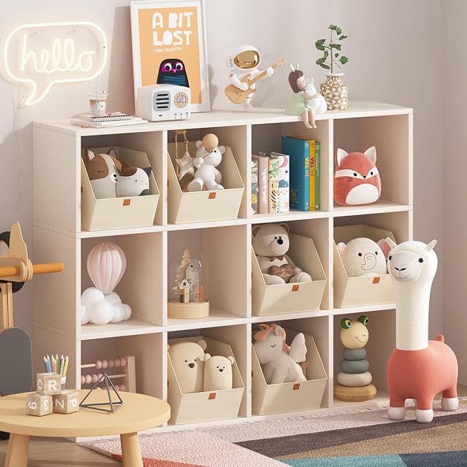Fabric Closet Storage Cubes - 8 Pack Square Storage Bins with Dual Handles for Clothes, Towels, Toys, Cube Storage Organizers for Bedroom, Nursery, Shelves, Closet, Small Spaces, Beige