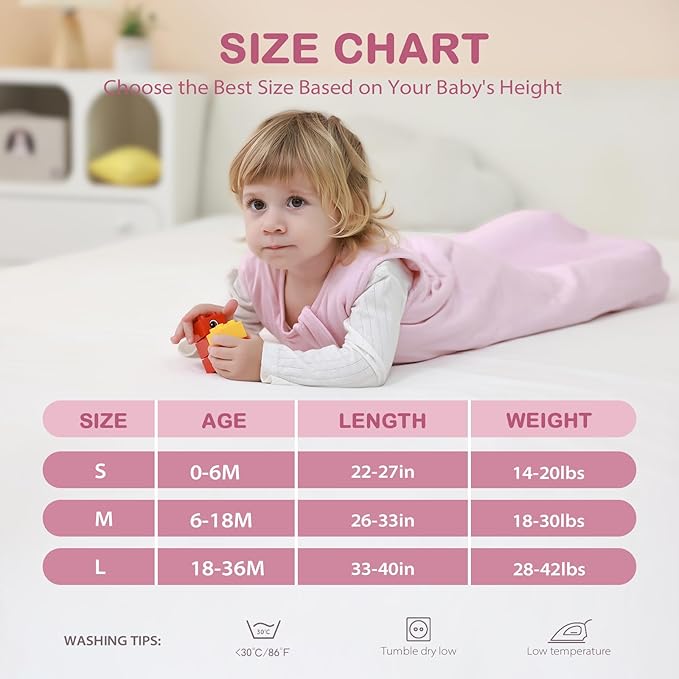 Mosebears Unisex Baby Sleep Sack 1.0 TOG, Supersoft Rayon Made from Bamboo Wearable Blanket with 2-Way Zipper (Blush,6-18 Months)