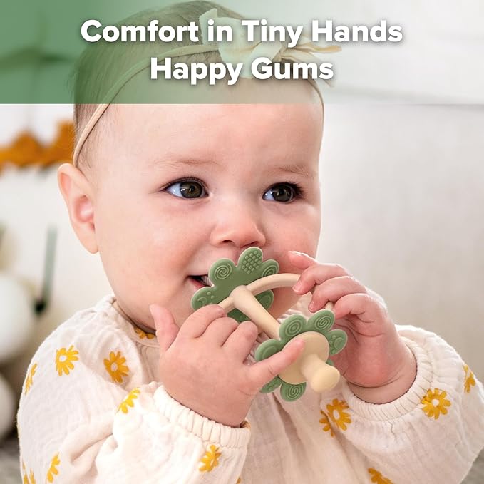 haakaa Silicone Baby Teething Toys,Nipple-Shaped End for Gum Massage,360° Baby Toothbrush Head for Self-Brushing Training,Easy to Grip-Pea Green