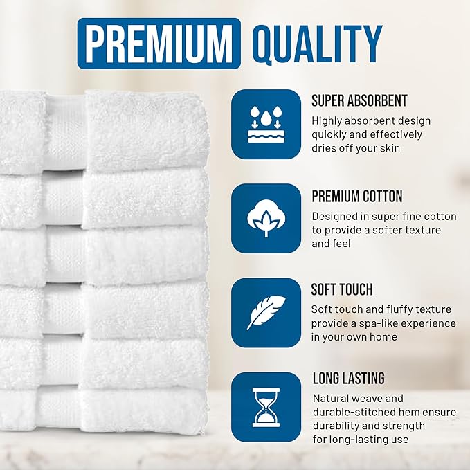 Organic Cotton Wash Cloths Plush Feather Touch Quick Dry Wash Cloths Pack of 12 GOTS & Oeko- TEX Certified | Premium Soft, Absorbent, Small Hand Face Towels Wash Rags– White