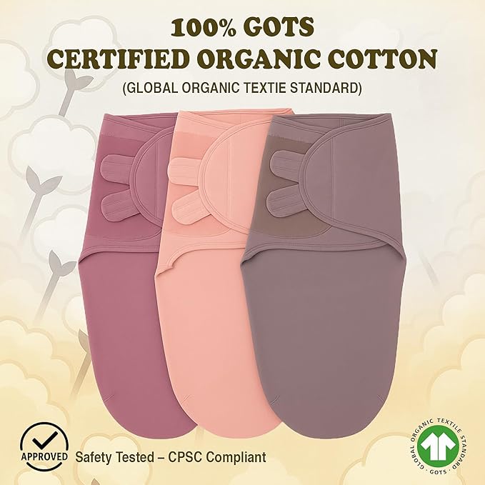 Bublo Baby Newborn Swaddle Sleep Sacks - Infant 0-3 Months, Swaddles for Newborns Baby Girls Boys, 100% Organic Cotton Nursery Swaddling Blankets (3-Pack)